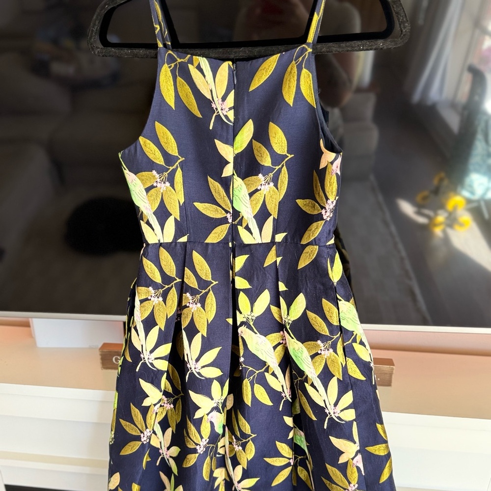 Elegant Leaf & bird Print Midi Dress - Lace + Mesh, XS